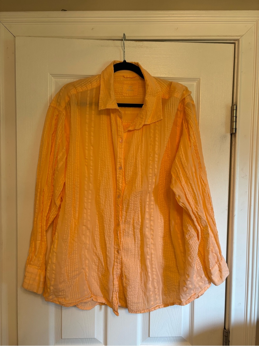 aerie Textured Button-Up Shirt — Peach Orange